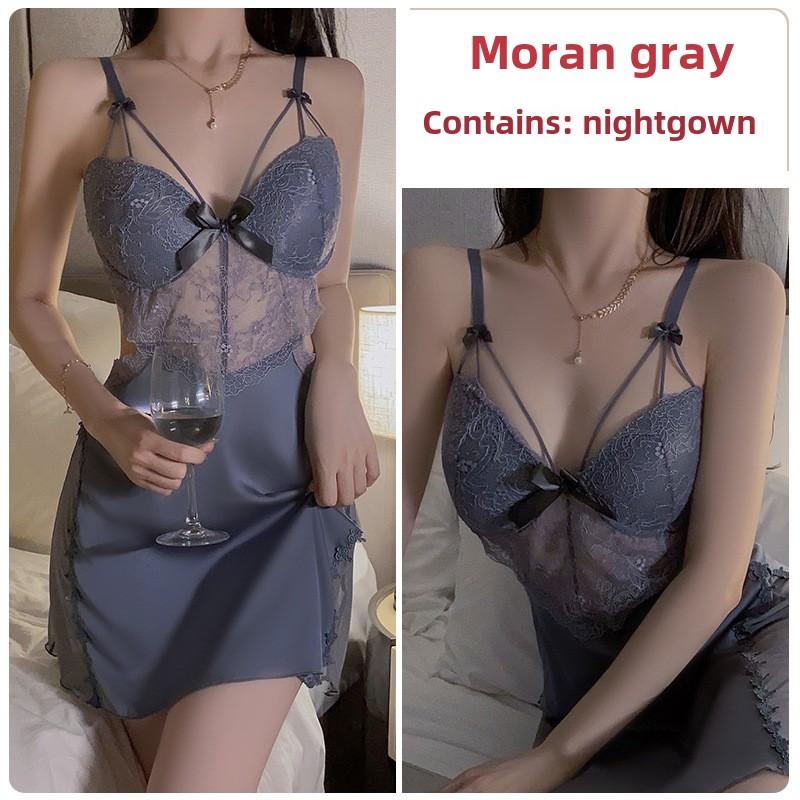 Velký Ocelový Kroužek Shromažďuje Sexy Domácí Oblečení Pohodlné Ledové Hedvábí Plus Podprsenka s Košíčky Šle Noční Košile Župan