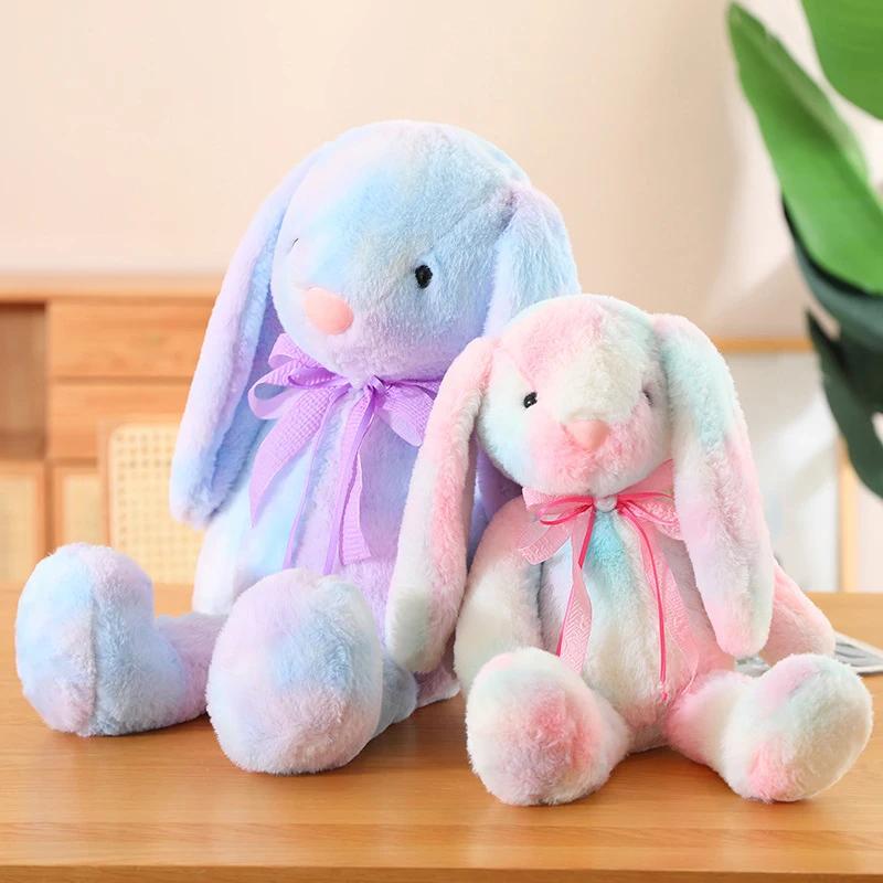 Easter Rabbit Bunny Stuffed with Long Floppy Ears, Colorful Tie Dye Rabbit Plush Toy Bedtime,Super Soft Colorful Rabbit Plush