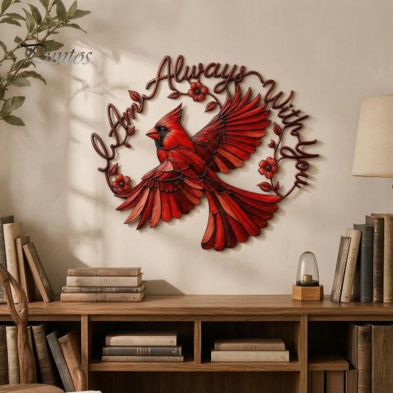 Red Bird Wall Art Metal Decoration, Hollow Sculpture, Indoor Shape Hanging Ornament for Living Room Home Office Sculpture