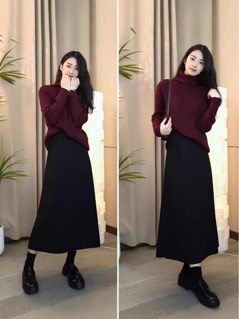 2025 Autumn/Winter High-End Slimming Wool Straight Tube Long Skirt for Women