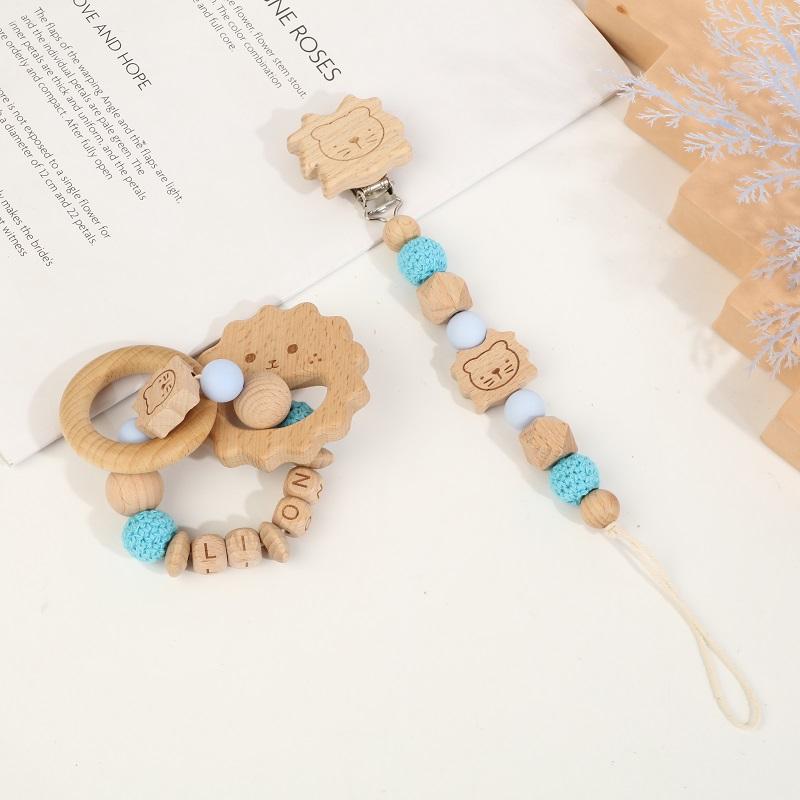 Factory Price Baby Gift Set Toy Lovely Lion Shape Pacifier Clip Chain Holder Colorful Cotton Wood Teether Toys Baby