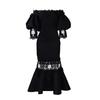 Women's One-word Collar Bubble Sleeve Lace Stitching Banquet Fishtail Dress Dress Long Dress Dress