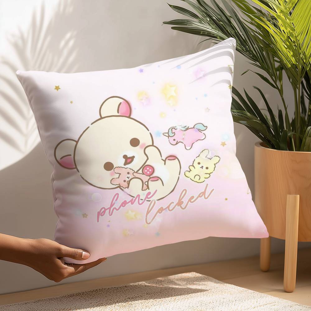 Cute Cartoon Rilakkuma Pillow Case Plush Fabric Soft  Pillowcase Double Sided Print Cushion Cover Household Gifts