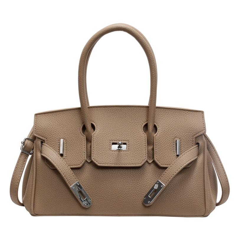 New fashionable lychee pattern lock platinum bag classic portable shoulder women's bag