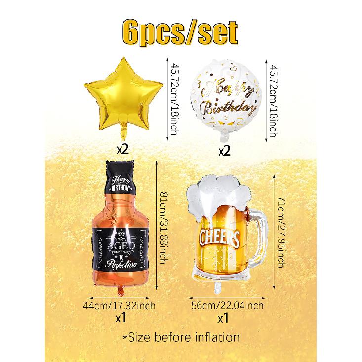 2/6 Pcs Whiskey Beer Bottle Balloons and Beer Mug Balloons Beer Theme Birthday Party Bar Summer Party 5