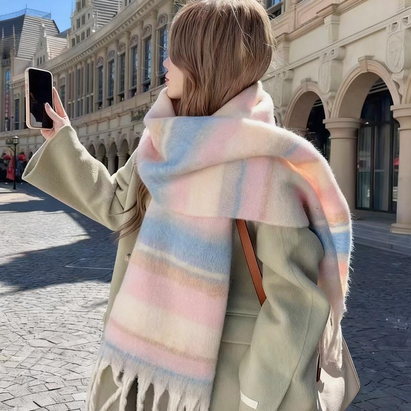Autumn and Winter Imitation Cashmere Scarf Female Korean High-end Mohair Warm Shawl Student Versatile Thickened Couple Scarf