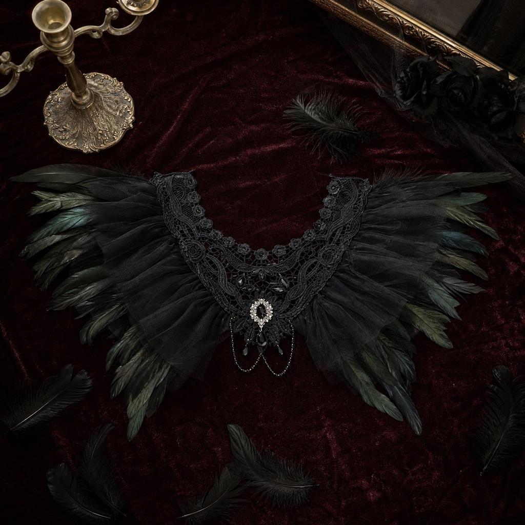 Women's Lace and Feather Shawl Cape for Halloween Festival Costume Accessory