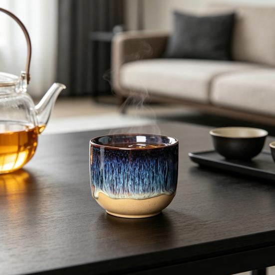 Handmade Handleless Ceramic Mug for Hot Cold Drinks 150ml Rustic Stoneware Coffee Tea Cup Easy To Clean Unique Gift for Tea Coffee Lovers