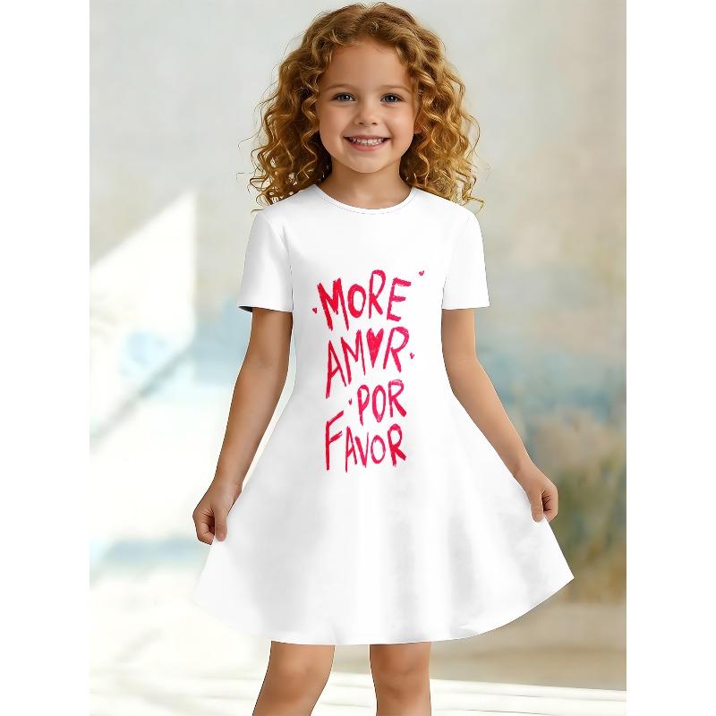 Sweet Cartoon A-line Dress for Girls, Short Sleeved Casual Summer A-line Dress Suitable for Birthday Parties and Gift Giving