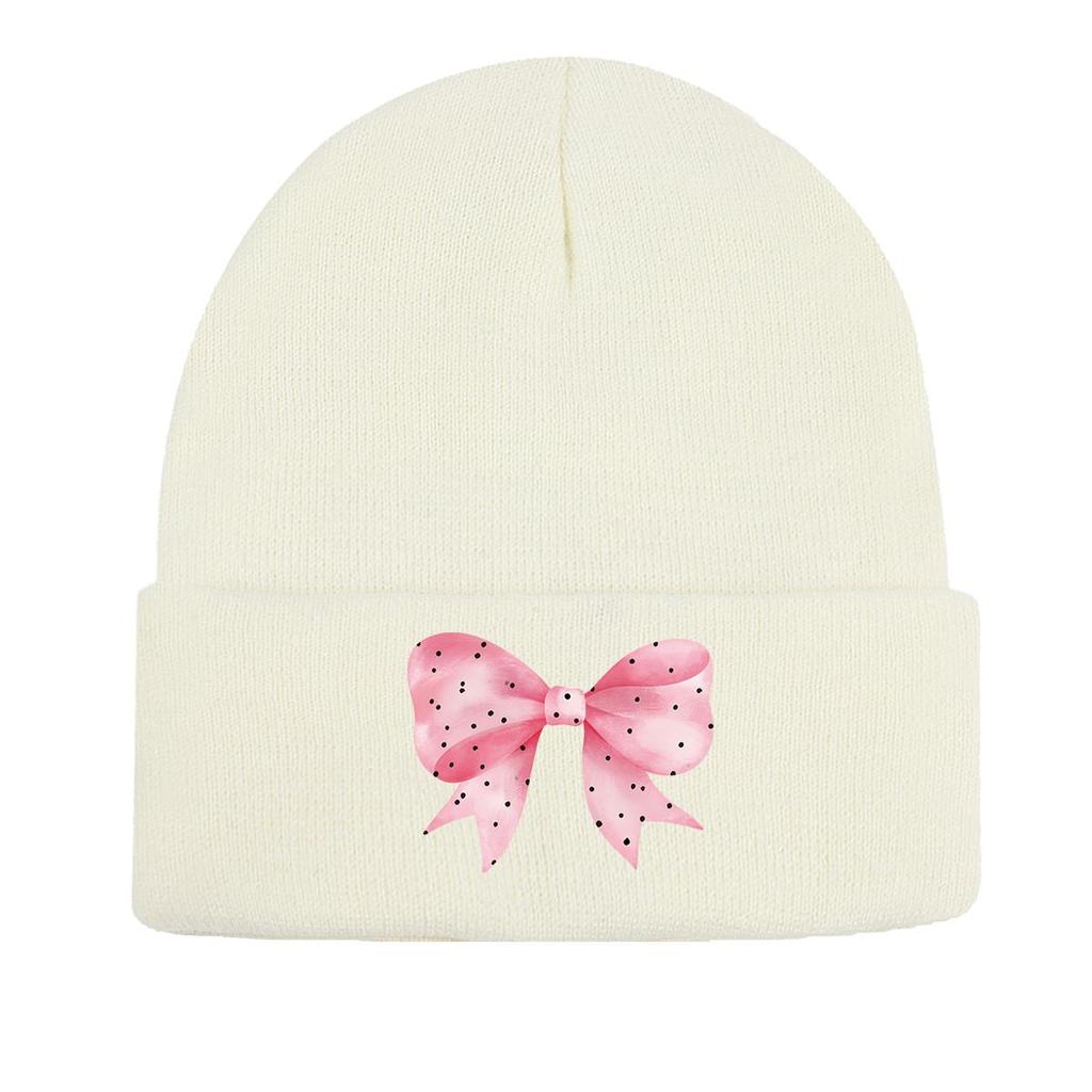 Daisy Bowknot Winter Knitted Hat Beanie, Flower Skull Cap Soft Warm Leisure Pompom Beanies Knit Cap Beanie