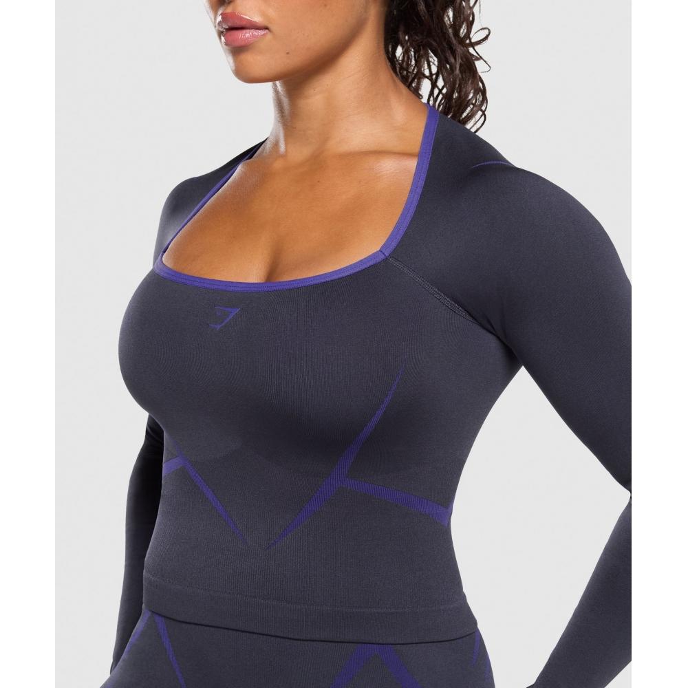 Gymshark Apex Lift Seamless Long Sleeve Crop Top Heavy Blue Cobalt Purple B3c7t Udb3