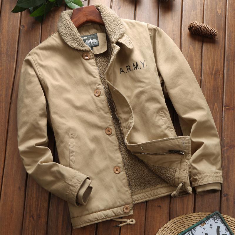 Baumwollmantel Herren Winter Samt Verdickte Reine Baumwolle Arbeitskleidung Baumwollmantel Imitation Sherpa Revers Jacke Winter Herren Top Trend