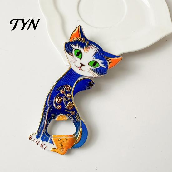 Cat Bottle Opener Fridge Magnet, Vintage Cartoon Kitten Decorative Magnetic Opening Tool for Home Bars and Kitchen Durable Beer