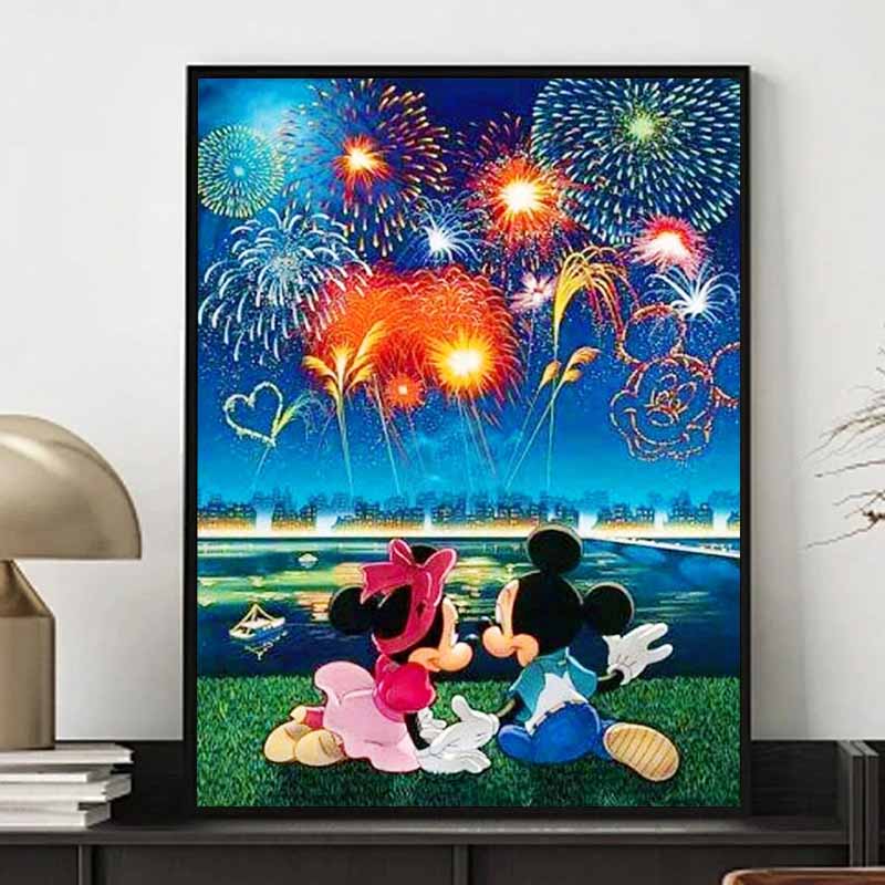 Disney Diamond Painting Mickey and Minnie Fireworks Show Illustration Mosaic Embroidery Diamond Painting Cross stitch Home Decoration 5D DIY