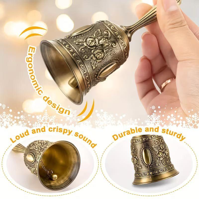 Vintage Hand Bell with Handle | Decorative Pooja Bell for Temple, Home, Office, School | Loud Clear Sound Metal Bell for Prayer,