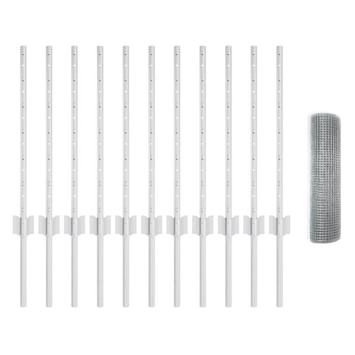 VidaXL Clôture en fil soudé avec 10 poteaux en U Argent 0,6x25 m Acier 3336355