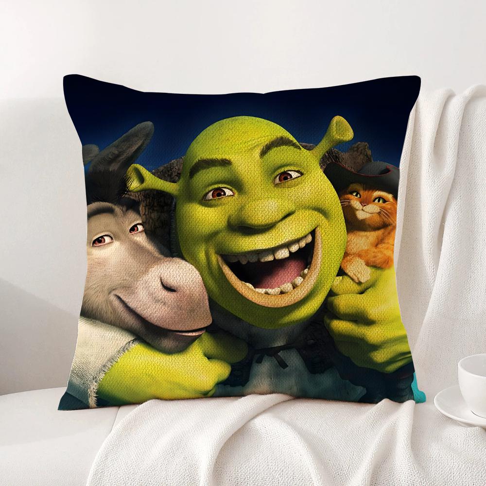 Funny Cartoon S-Shreks Pillow Case Natural Linen Organic Fabric Double-Sided Printing Breathable Perfect For Home Decor