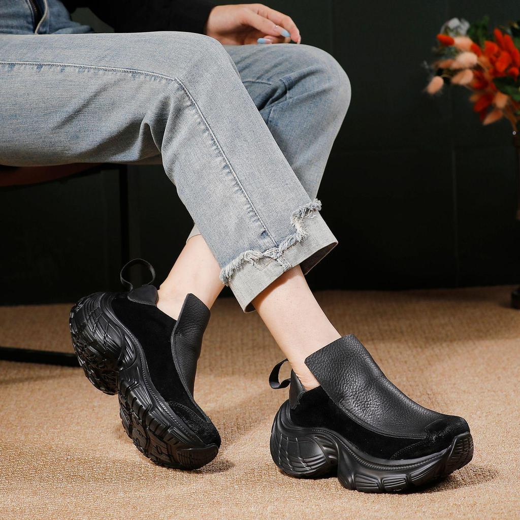 2025 Herbst Damen Echtleder Slipper: Leicht, Atmungsaktiv, Dicke Sohle Retro Lässige Dad Shoes