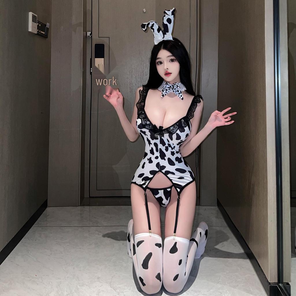 Original Kuh-Stil Dessous-Kostüm: Schwarze Seiden Versuchung Reißbare Strümpfe