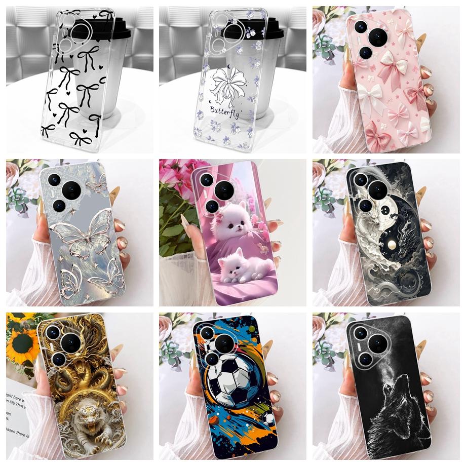 For Huawei Pura 70 70Pro 70 Ultra Pura 80 pro Pro+ Phone Case Clear Soft TPU Bumper Cover Cool Cartoon Butterfly Flower Funda