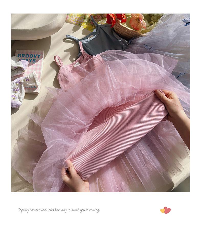 3D Butterfly Mesh Sling Dress - Sweet Princess Tutu for Girls