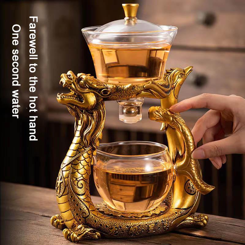 BOZZH Creative Dragon Glass Teapot Magnetic Diversion Rotating Cover Bowl Water Tea Cup Pu'er Oolong Drinkware Dropshipping Tea