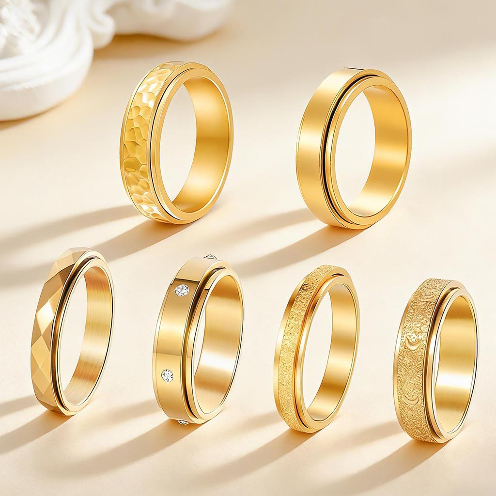 Xiyin Titanium Steel Zirconia Diamond Rotating Couple Rings Set - 7 Pieces
