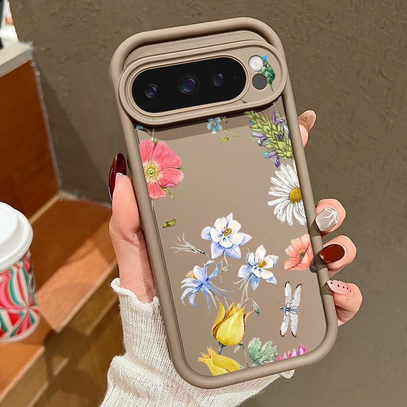 For Google Pixel 9 8 Pro Xl 8a Shockproof Yellow Rose Flower Pattern Silicone Soft Lens Protection Solid Color Anti-Fall Matte Phone Case Cover