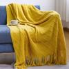 Knitted Throw Blanket Soft Cozy for Couch Yellow Living Room Home Decor Outdoor Lightweight Blanket with Tassels Warm Woven