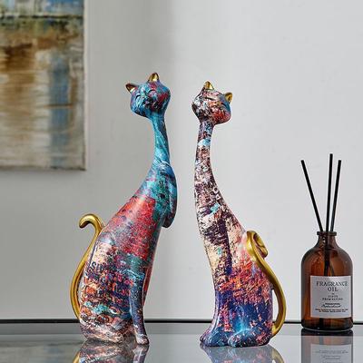 Peinture à l'huile Couple Chat Figurines Décoration Maison Pièce Bureau Statue Ornements Articles Villa Club Sculpture Accessoires Artisanat