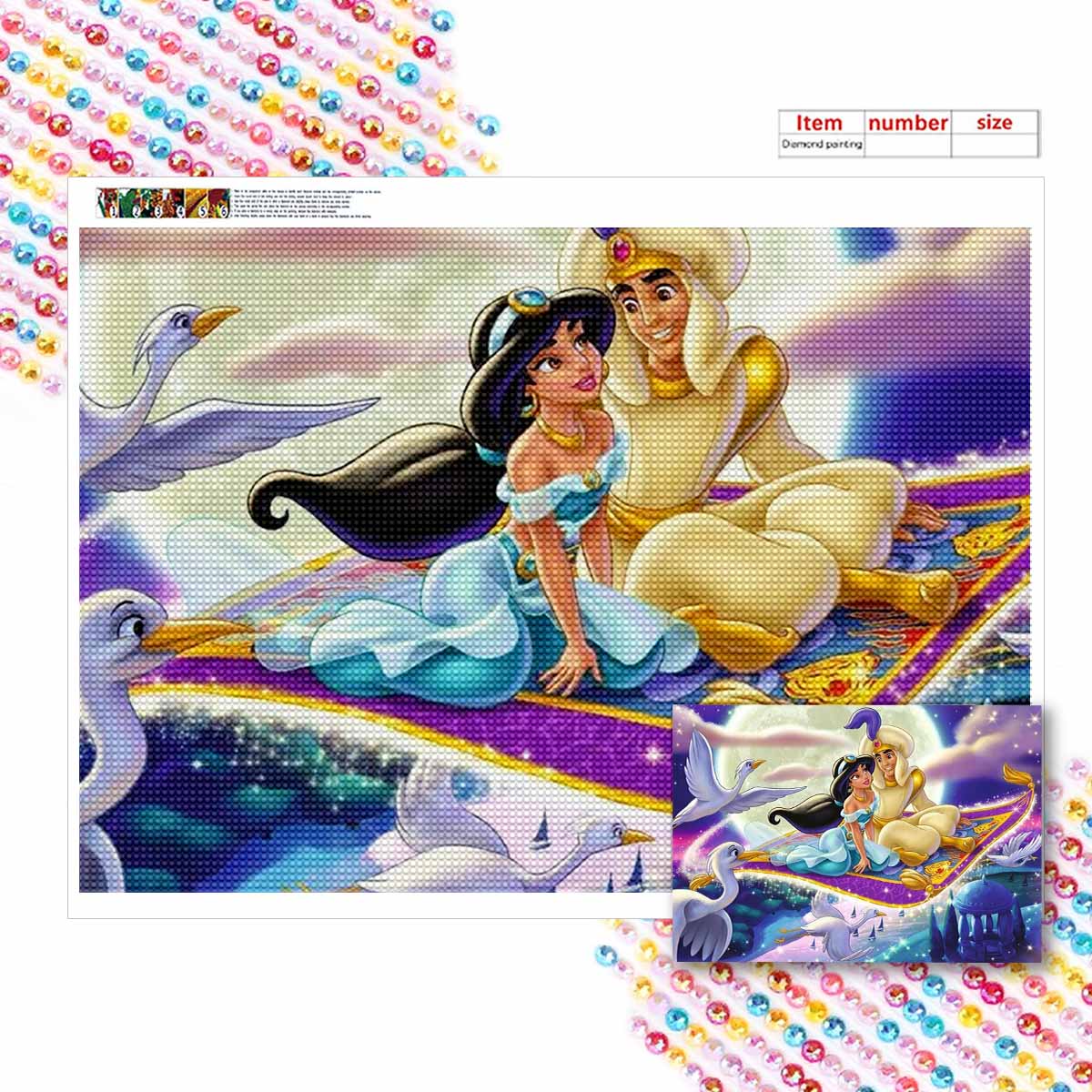 

Алмазная живопись своими руками Принцесса Аладдин Набор для вышивки крестом Мозаичное искусство Алмазная живопись Полный круглый алмаз Домашнее украшение Round 20x30cm