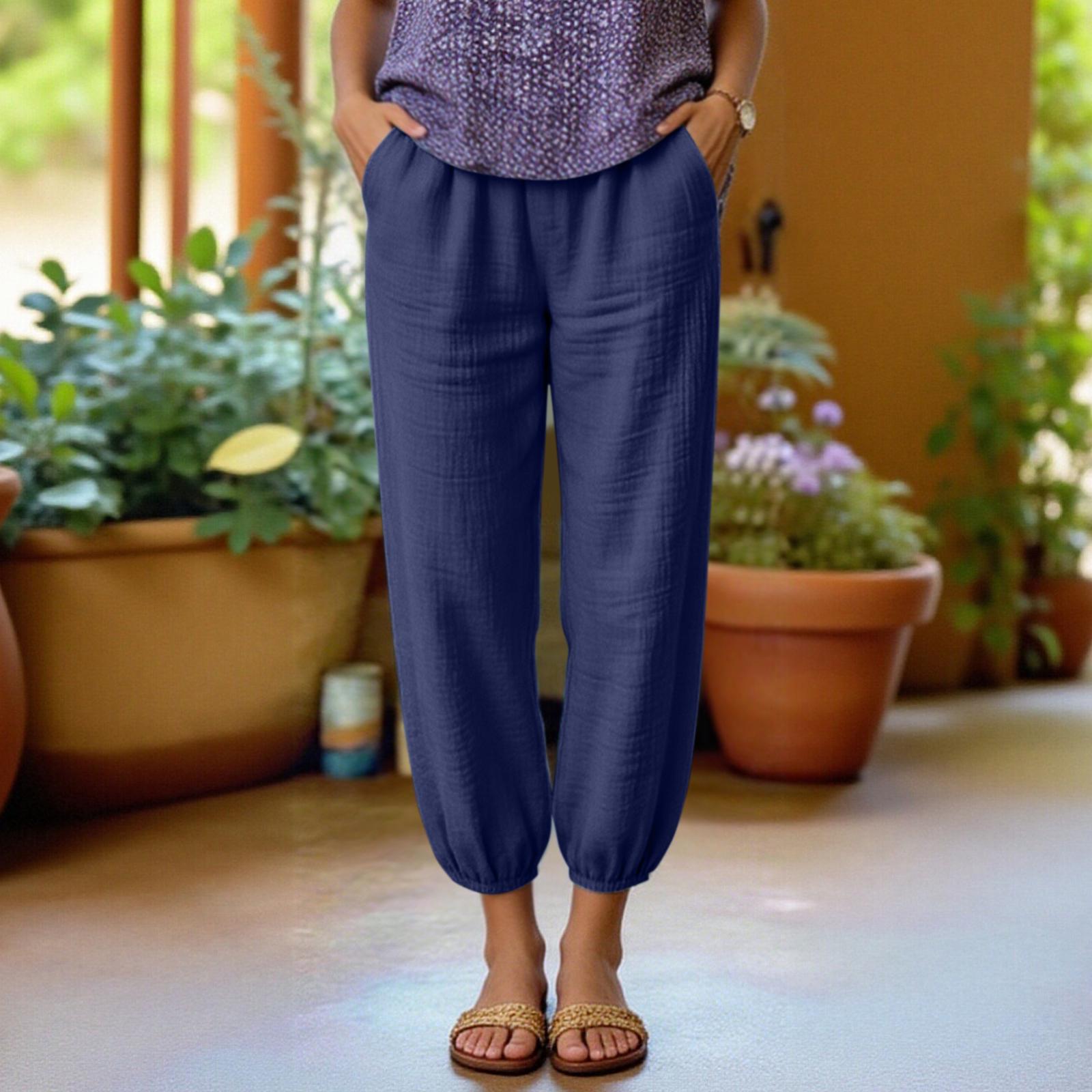

Women Casual Loose Fit Wide Leg Jogger Pants Elastic Waistband Lightweight Soft Fabric Breathable Relaxed Fit Ankle Cuffs XL Темно-синій