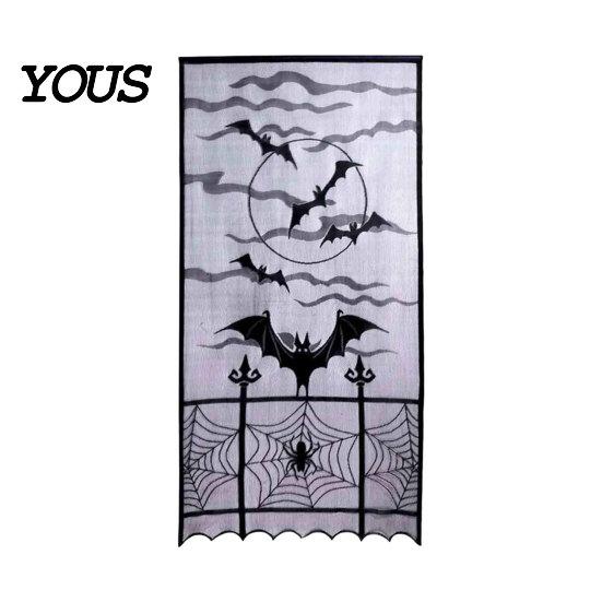 Gotische Halloween Tischdecken Türvorhang, Spitze Spinnennetz Kaminabdeckung, Gruseliges Skelett Hexe Komplette Dekoration Fledermausdruck Fenster Vorhänge für Zuhause