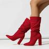 Woman Shoes 2026 Autumn Winter Pleated Ankle Boots Women Designer Pointed Toe Square High Heels Shoes Fashion Modern Short Boots