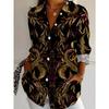 Plus Size Women's Long Sleeve Shirt Luxury Style Printed Botanical Elements