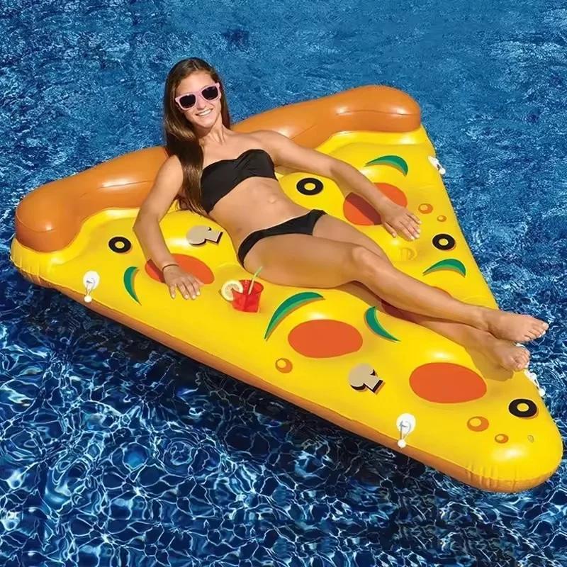 Pizza Floating Inflatable Toys Summer Pool Beach Pontoon Inflatable Swimming Floating Lounge Chair with Cup Holder Water Toys