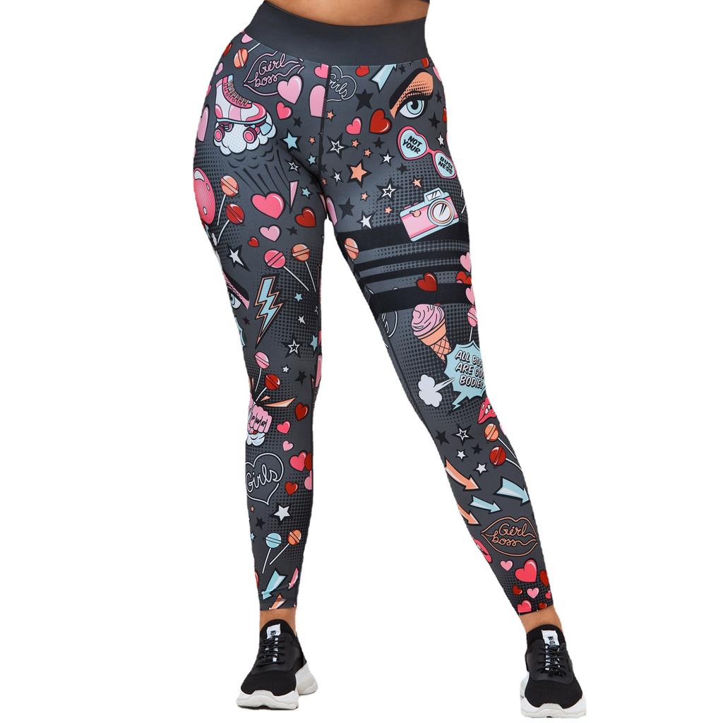 Fashionable High Waisted Sports Leggings, Women's Yoga Clothes, Yoga Pants, Elastic Sports Pants, Printed Leggings