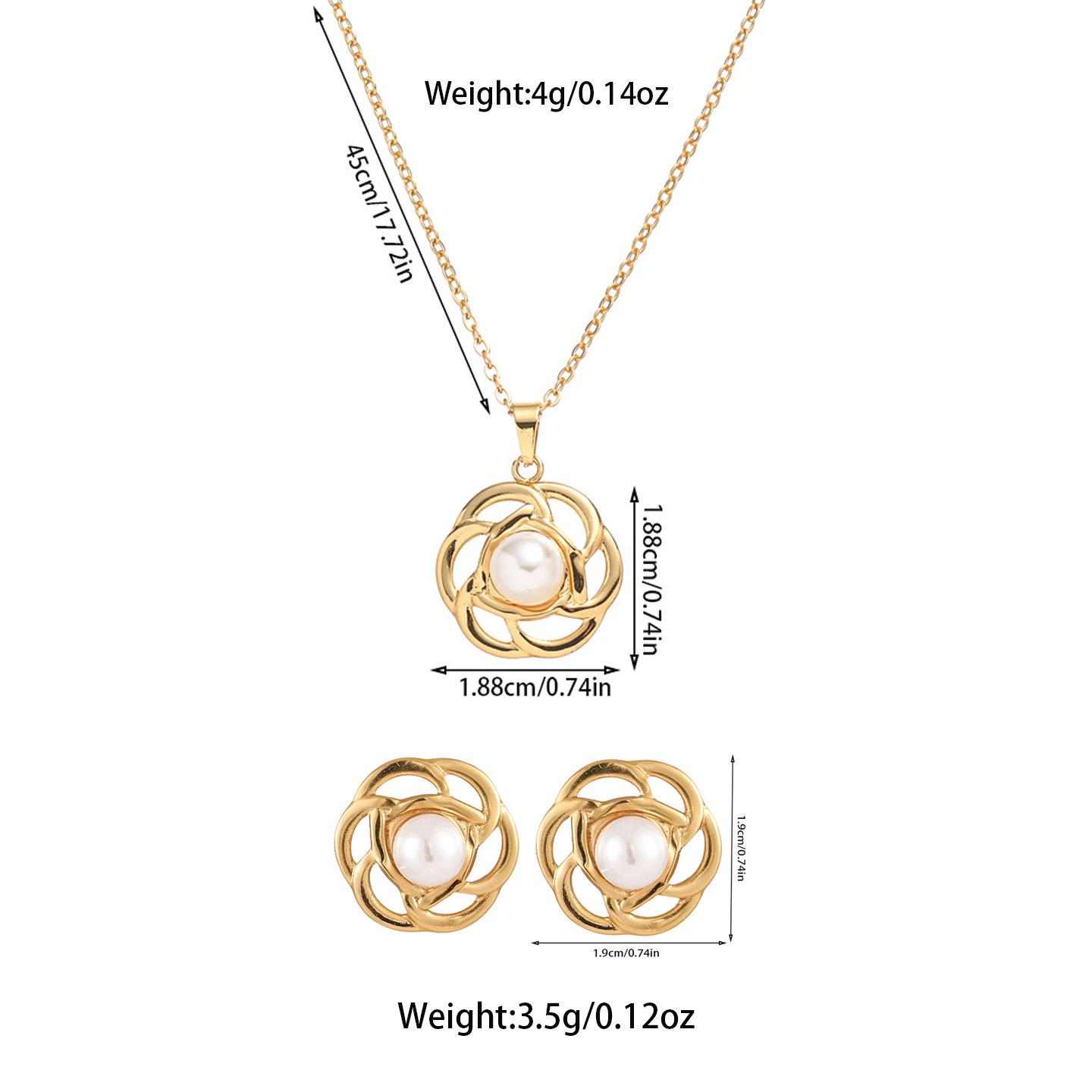 

European & American Sunflower Pearl Titanium Steel Necklace & Earring Set - Light Luxury, Non-Fading.