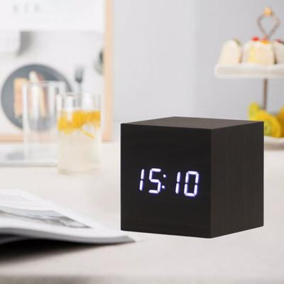 Wood Cube Voice Control Alarm Clock School Office Bedroom Table Decoration Drop Ship