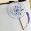 Long Handle Double Sided Embroidery Fan Semi-Transparent Vintage Hand Fan Flower Silk Fan  Wedding