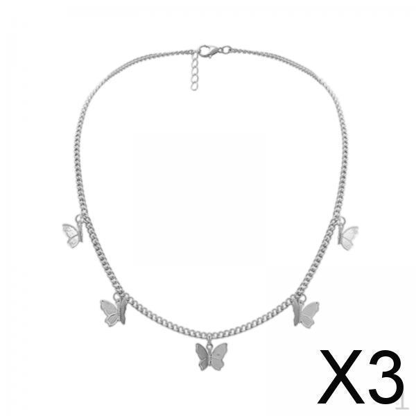 

3xFashion Minimalist Clavicle Necklace for Lady Retro Gifts Butterfly Silver