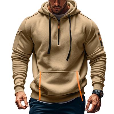 Autumn and Winter Men's Casual Multi-Zipper Arm Pocket Sweater Pullover Large Size Fleece Hoodie Men's