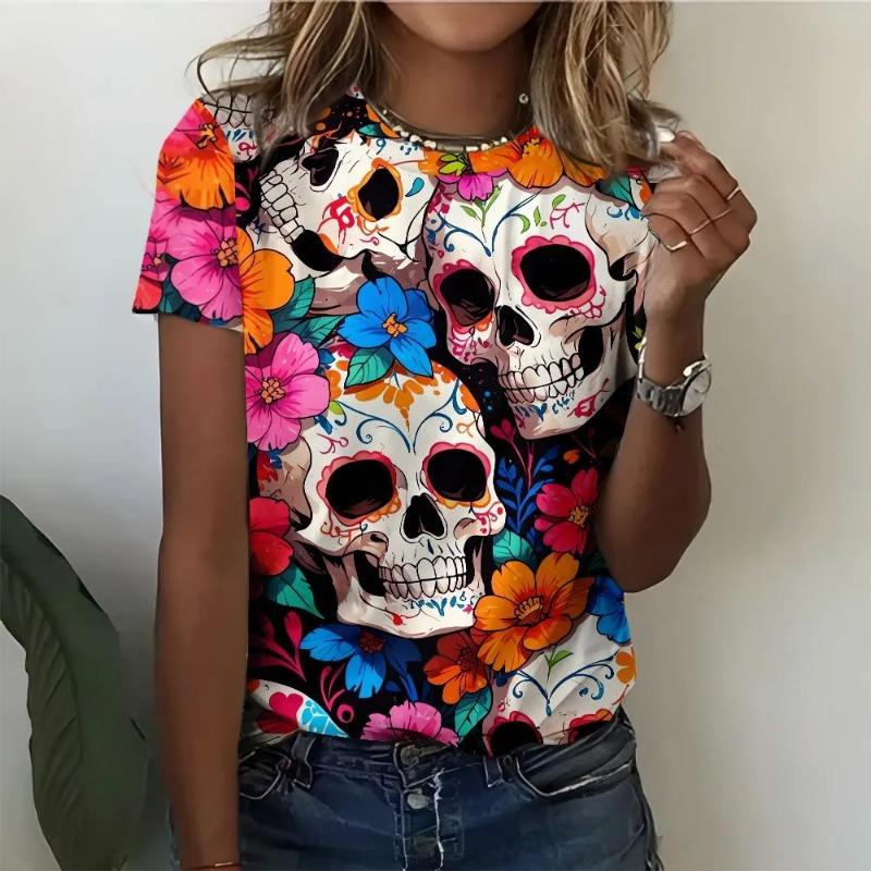 Tricou de damă la modă imprimat 3D, de vară, respirabil, casual, versatil