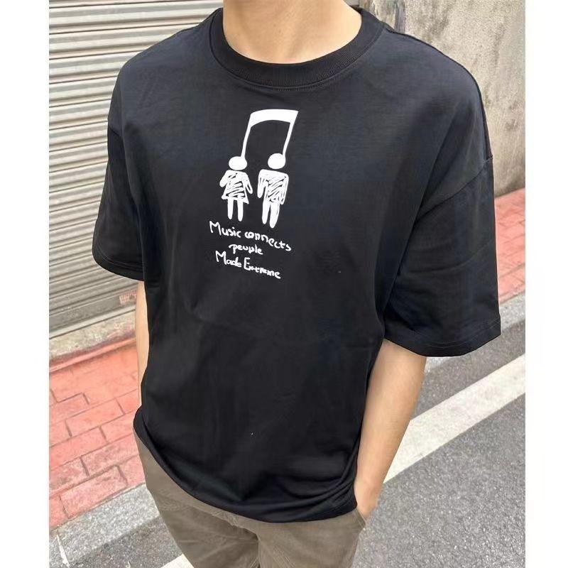 

American Retro Spoof Letter Print Loose Korean Short-sleeved T-shirt for Men Women A Heavyweight Pure Cotton Trendy Top T-shirt 4XL