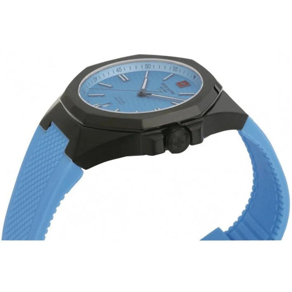 Swiss Alpine Military Typhoon Silicone Strap Light Blue Dial Quartz 7006.1871 100M Men's Watch