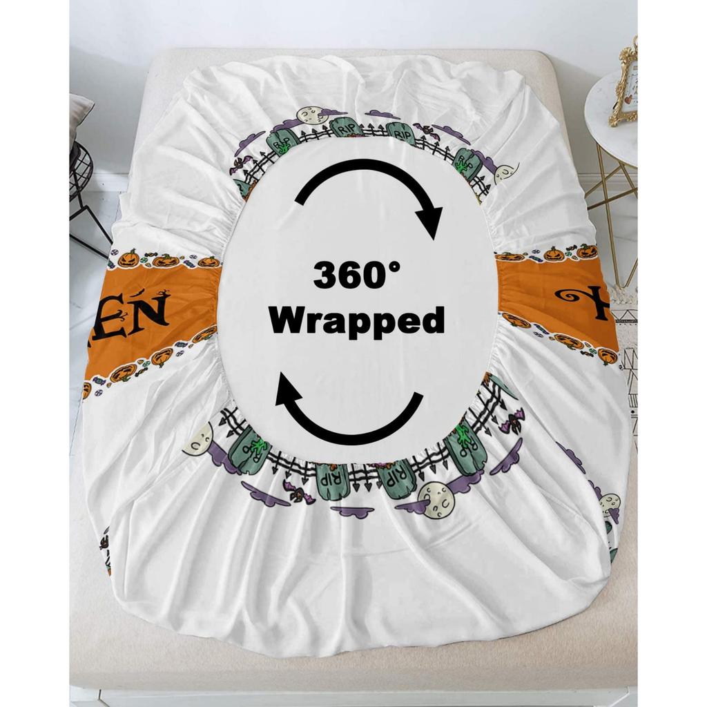 Halloween Pumpkin Pattern Mattress Three-Piece Digital Printing Mattress Bedding Set Adult Children