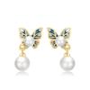 925 Sterling Silver Gold French Style Butterfly Pearl Pendant Earrings Romantic Vintage Elegant JewelryGood Product