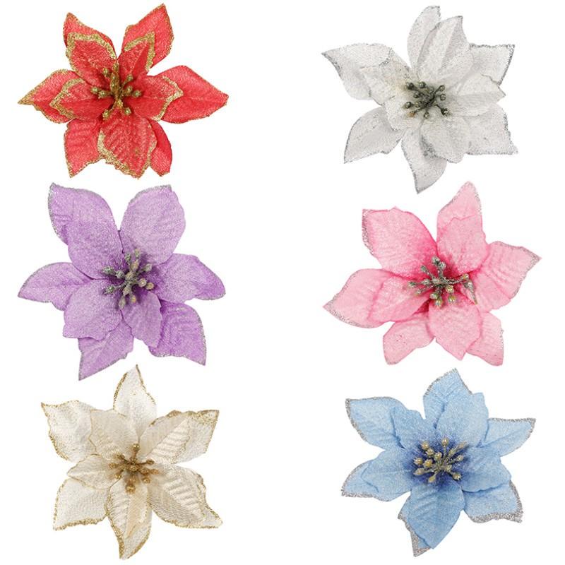 10pcs Glitter Artificial Flowers Decor for Home Christmas Wreath Tree Ornaments