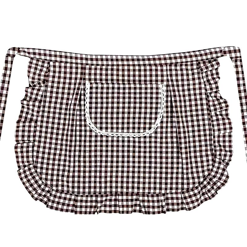Apron Square Check Half Waist Apron Cotton Material Stain Resistant Breathable Home Cooking Work Clothes Kitchen Accessories