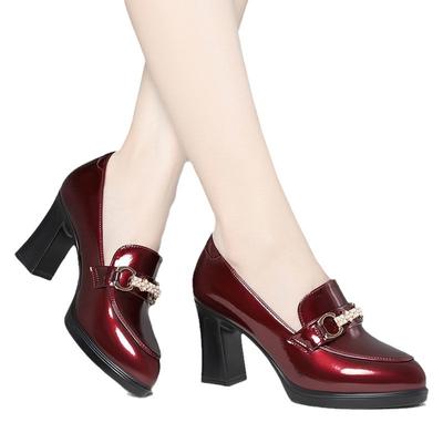 Scarpe Casual da Donna Moda Estate 2024 Tacchi Spessi Comode Catena Dorata Diamante Flash Punta Singola Chiusura con Bottone per Lavoro